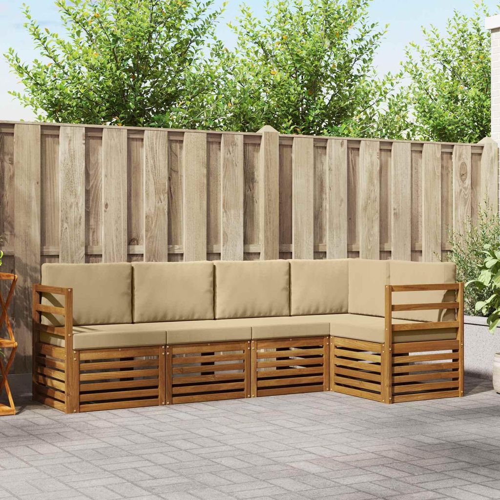 "SALE 2026"Sofagarnitur - CLORIS - Balkonmöbe/Sitzgruppe - 5 pcs - Moderne Design - Natur und Beige Massivholz Akazie - Gartensofas NeuMöbel697505