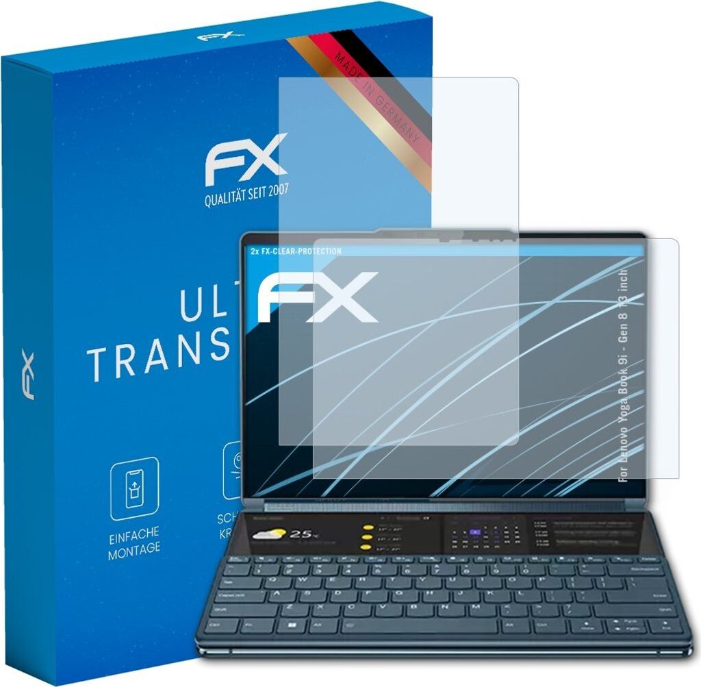 atFoliX FX-Clear 2x Schutzfolie kompatibel mit Lenovo Yoga Book 9i - Gen 8 (13 inch) Displayschutzfolie