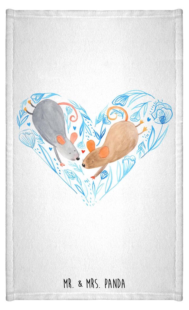 Mr. & Mrs. Panda Handtuch Mäuse Herz - Weiß - Geschenk, Maus, Love, Frotteetuch, Klein, für Immer, Freundin, Mini-Handtuch, Gästetuch, buntes, ...