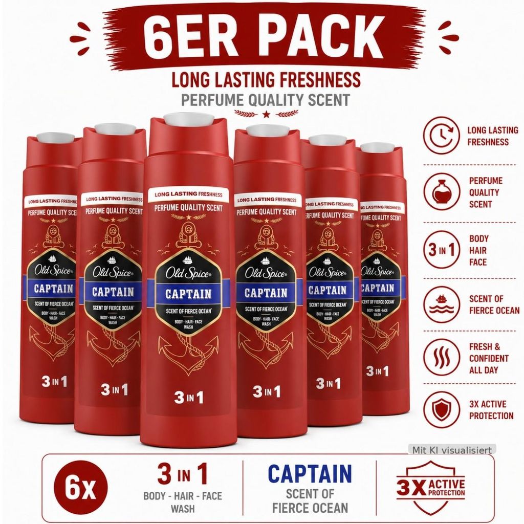 Old Spice CAPTAIN 2 in 1 Shower Gel 250ml (6er Pack)