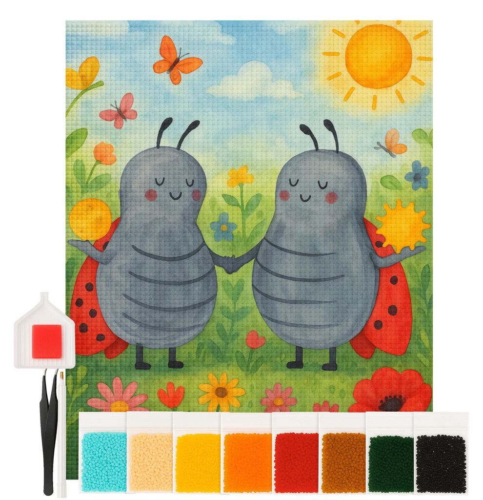 Mr. & Mrs. Panda Diamond Painting Sternzeichen Zwilling Design 40 x 50 cm Mit Rahmen - Weiß - Geschenk, Marienkäfer, Glückskäfer, Zwillinge, Zw...