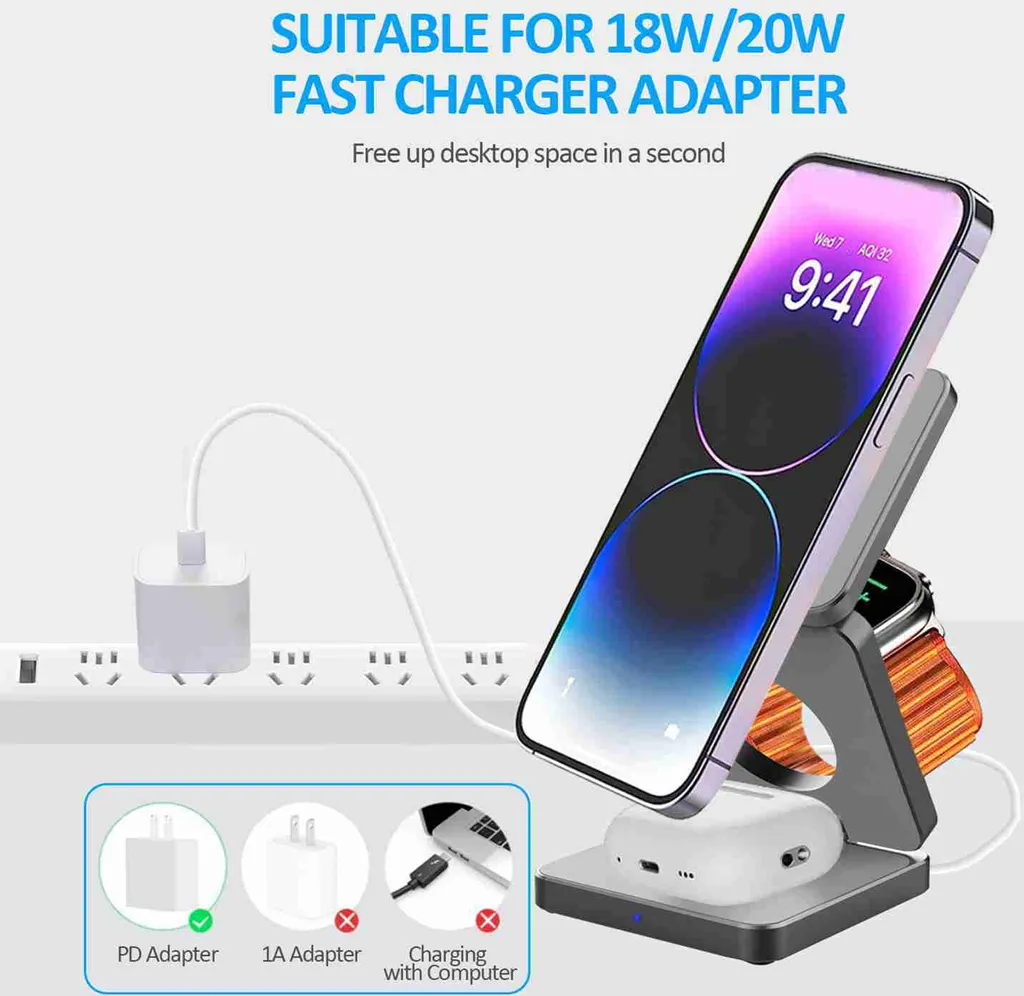 Chargeur sans fil induction multiple et support de bureau ergonomique - 5