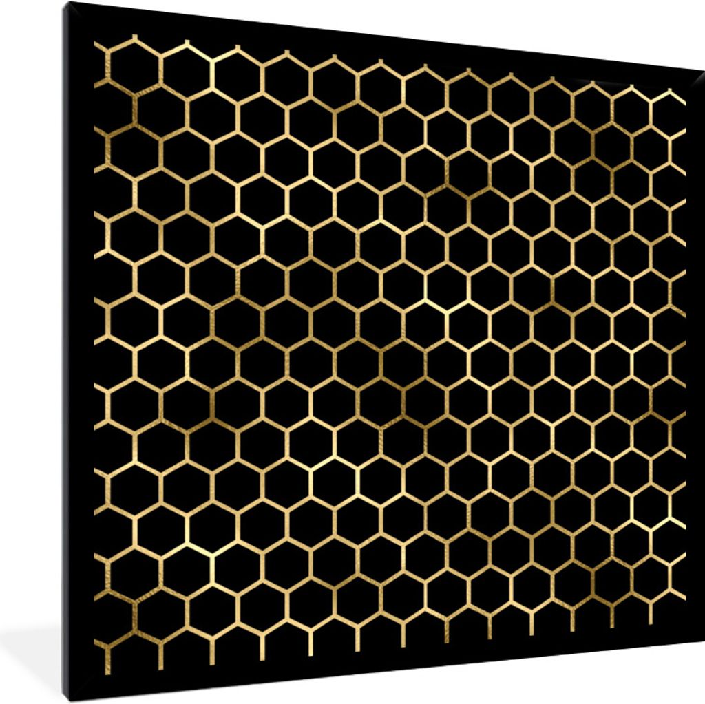 MuchoWow Gerahmtes Poster Muster - Sechseck - Gold - Schwarz 40x40 cm - Poster mit Schwarzem Bilderrahmen Wandposter Rahmen Foto Bilder - Mit Rah...