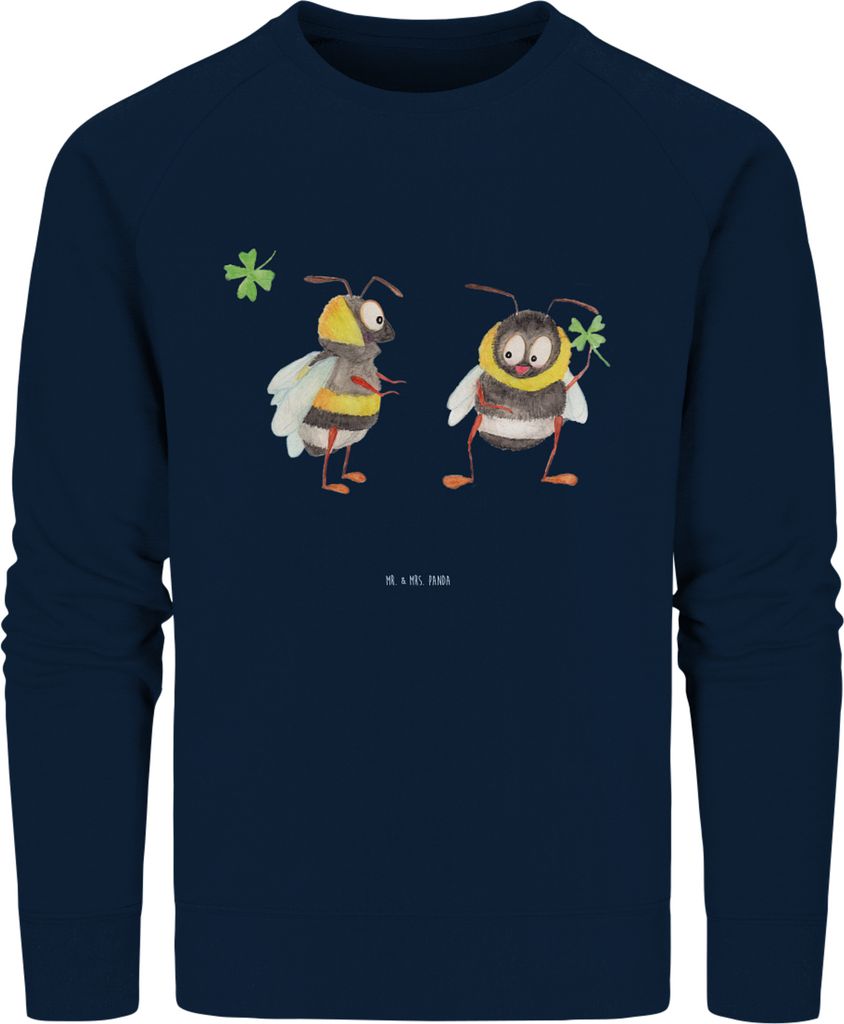 Mr. & Mrs. Panda Bio Baumwoll Pullover Hummeln Kleeblatt Größe XS - French Navy - Geschenk, Pulli, Spruch Positiv, Biene, Sweatshirt, Rundhals, H...