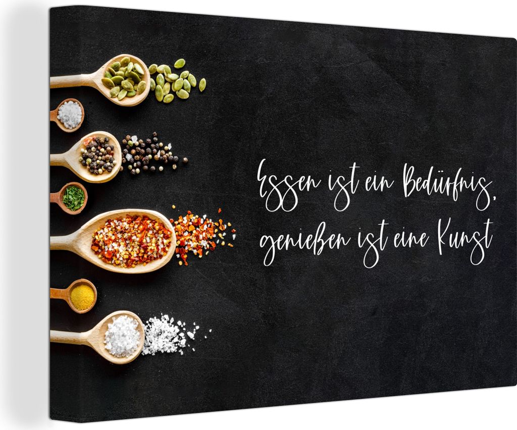 OneMillionCanvasses - Leinwandbilder - 140x90 cm, Sprichwörter - Essen ist ein Bedürfnis, genießen ist eine Kunst - Zitate - Essen - Gewürze,...