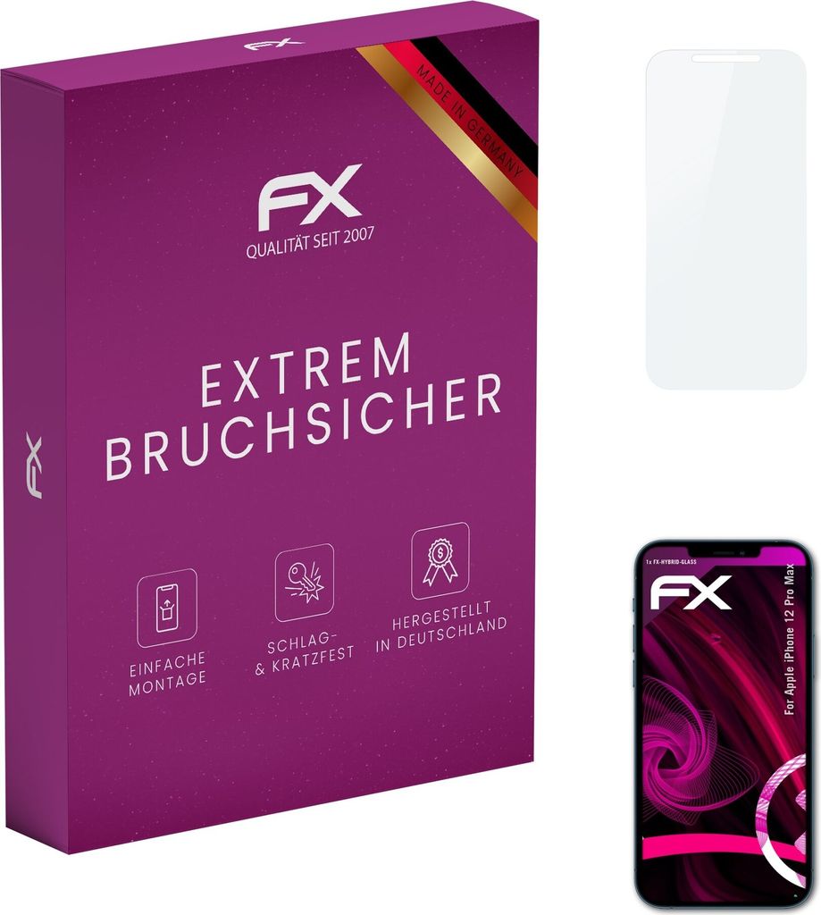 atFoliX FX-Hybrid-Glass Displayfolie kompatibel mit Apple iPhone 12 Pro Max Glasfolie