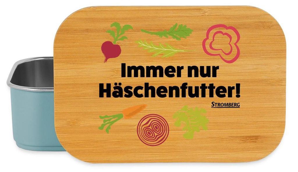 Spreadshirt Stromberg Häschenfutter Spruch Und Gemüse Brotdose mit Bambusdeckel, One size, Hellblau