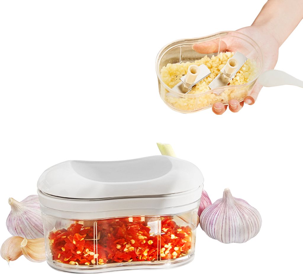 Lebensmittelzerkleinerer, manueller Knoblauchzerkleinerer, Zwiebel- und Gemuesezerkleinerer, leicht zu reinigen, Knoblauchschneider mit Handschub, ...
