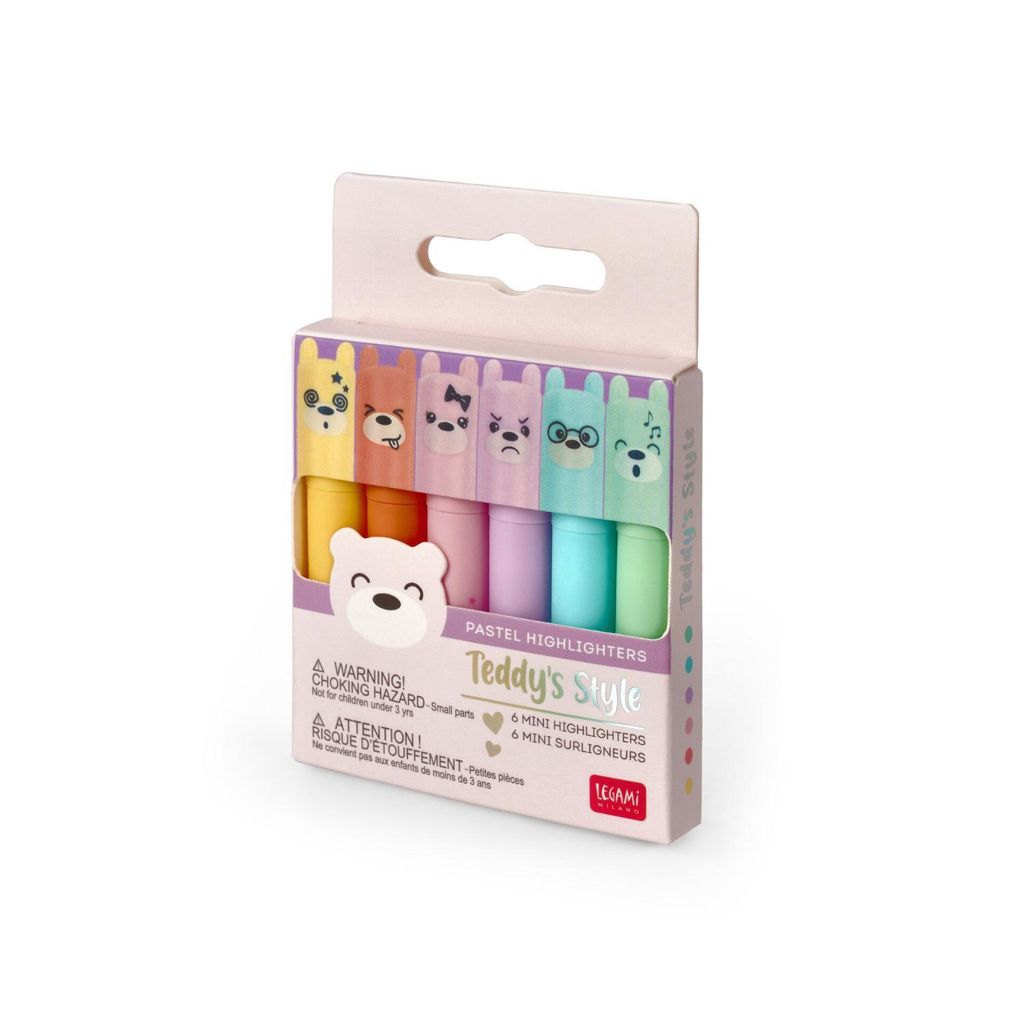 Legami 6er Mini Textmarker Set Teddys Style Pastell Farben Produktbild 