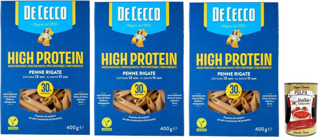 De Cecco Penne rigate Nr. 41, High protein, Italienische Hartweizennudeln, 3 Packungen à 400g, Pasta aus 100% italienischem Hartweizen, + Italian ...