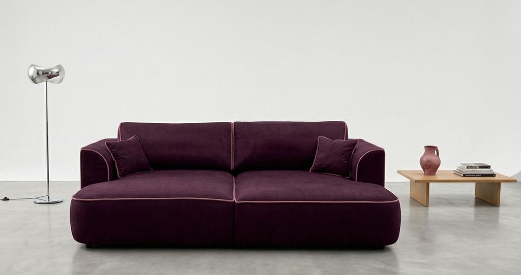 BIGSOFA COZI, Aubergine mit altrosa Keder, Matt Velvet