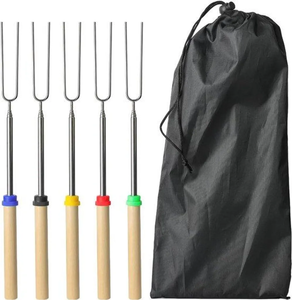 Set de 5 pics pour feu de bois et guimauves grillées en famille 81cm