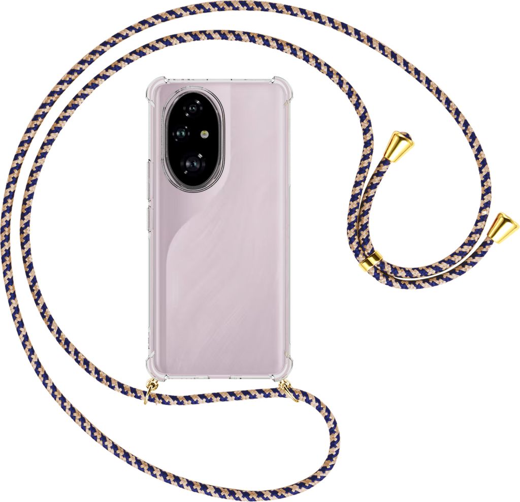 Handykette Backcover-Schutzhülle mit Band (Metall goldfarben) für Realme C67 5G - blau+beige