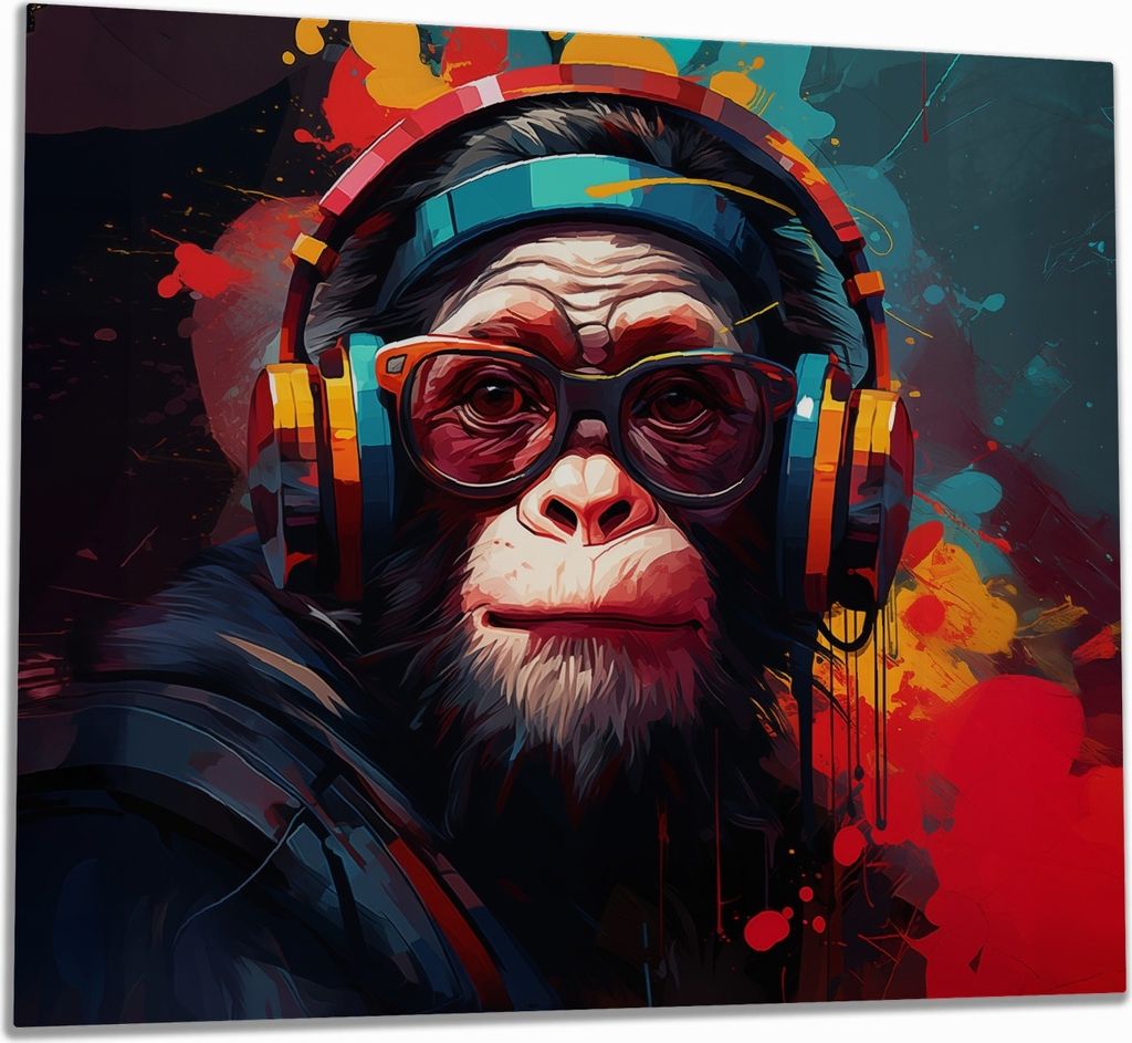 Wallario Herdabdeckplatte aus Glas, Größe 60 x 52 cm 1-teilig, Motiv Chimp - Musik