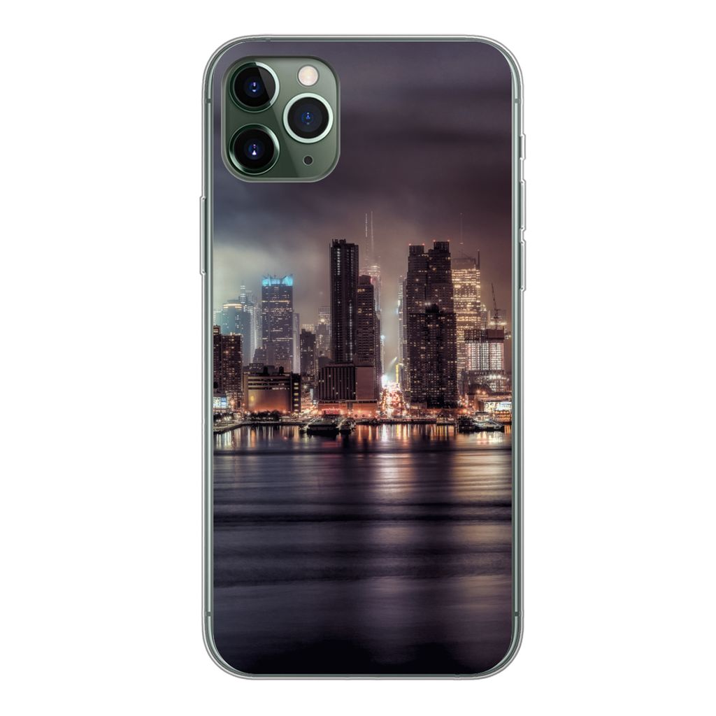 MuchoWow Handyhülle Schutzhülle Hülle für iPhone 11 Pro Max New York - Sturm - Skyline Silikon Softcase Handy Hülle - Schutz