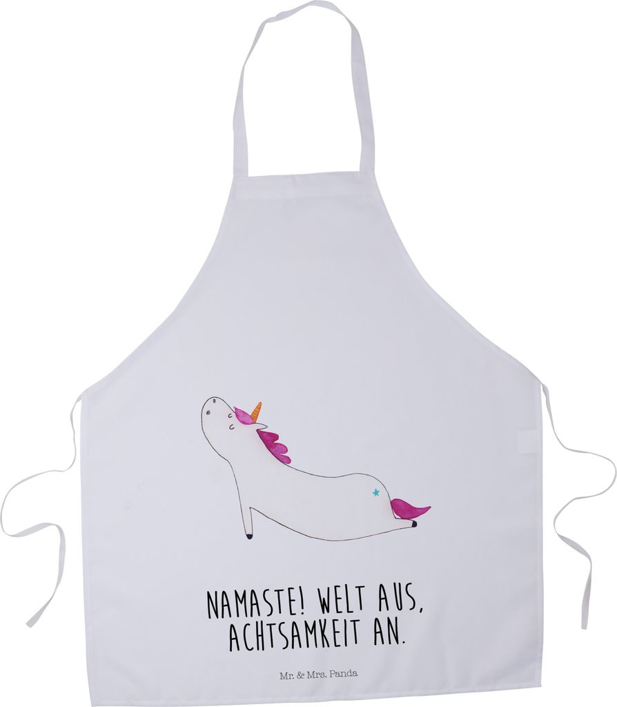 Mr. & Mrs. Panda Schürze Einhorn Yoga - Weiß - Geschenk, Yogamatte, Grillschürze, Einhörner, Unicorn, Lustig, Küchenschürze, Küchenzubehör,...