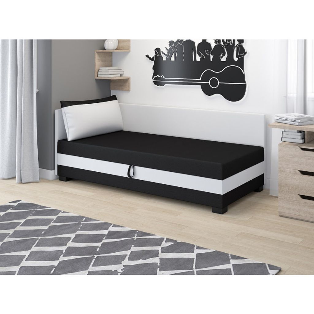 Einzelbett mit Polsterung 90x195 MIRRY PLUS 2 - schwarz/weiß