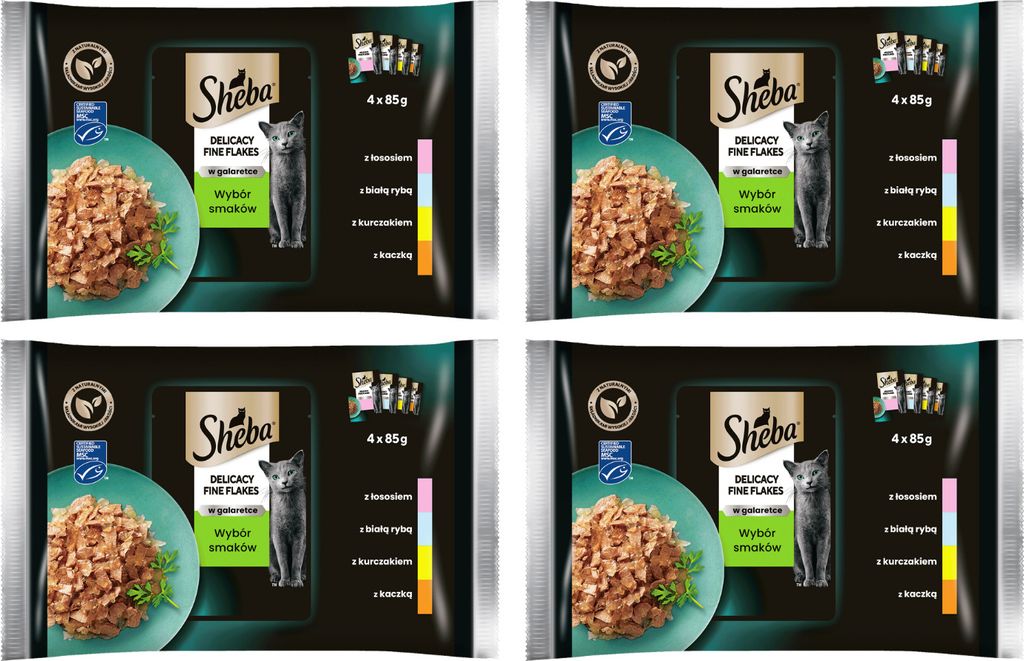 SHEBA Delicacy Katzennassfutter in Gelee, 20 Portionsbeutel 4x85g (5-er Pack) – Katzenfutter nass, Geflügel und Fisch Variation