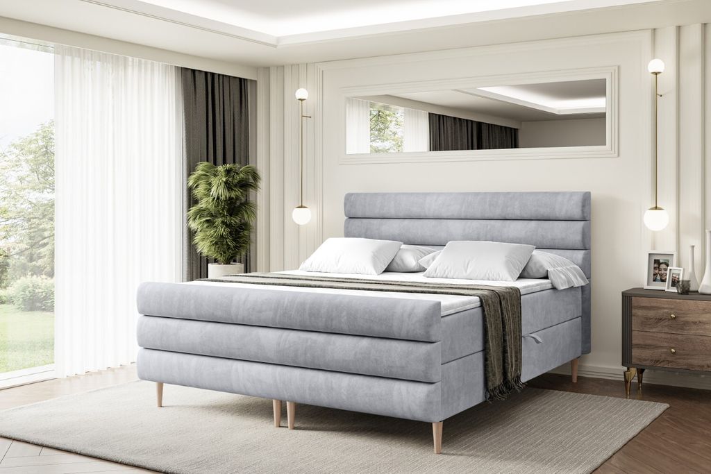 ALTDECOR Boxspringbett mit Holz Füßen, Matratze und Lattenrost, Topper, Fußteil, Polsterbett mit Bettkasten, Bett mit Stauraum H3-Matratze - CEL...