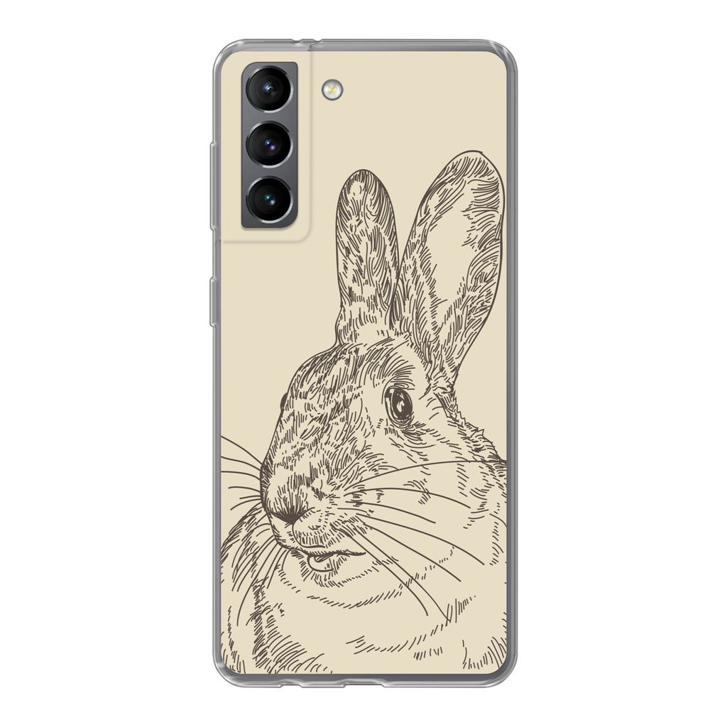 MuchoWow Handyhülle Schutzhülle Hülle für Samsung Galaxy S21 Vintage-Illustration eines Kaninchens Silikon Softcase Handy Hülle - Softcase