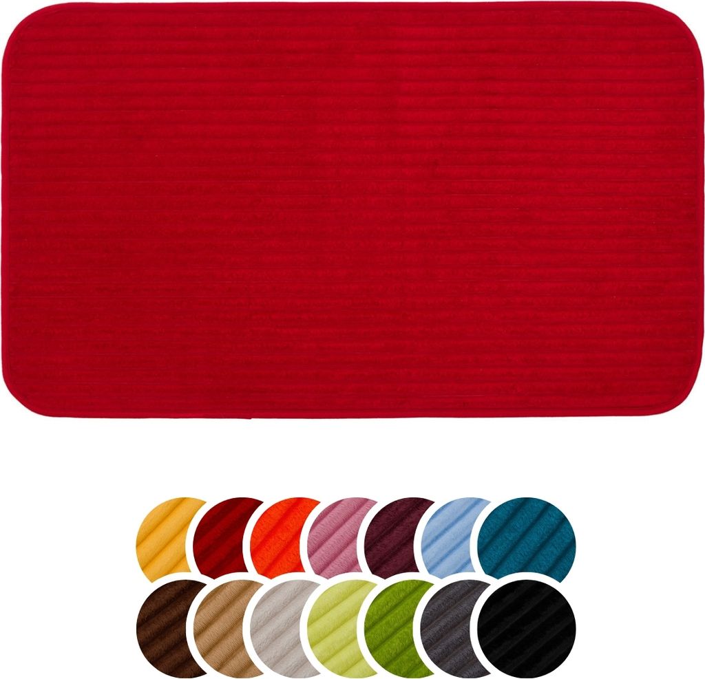 liebling Badteppich mit Anti-Rutsch-Beschichtung aus PVC Noppen, Cord-Optik, 100% Polyester, 60 x 100 cm, Fußbodenheizung geeignet, bordeaux
