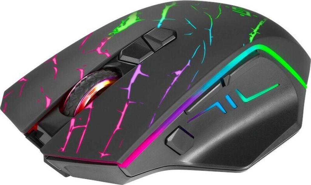 A computer mouse with colorful lighting effects.