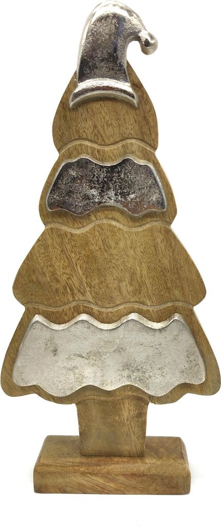 Holz Tannenbaum mit Standfuss natur braun silber 28cm