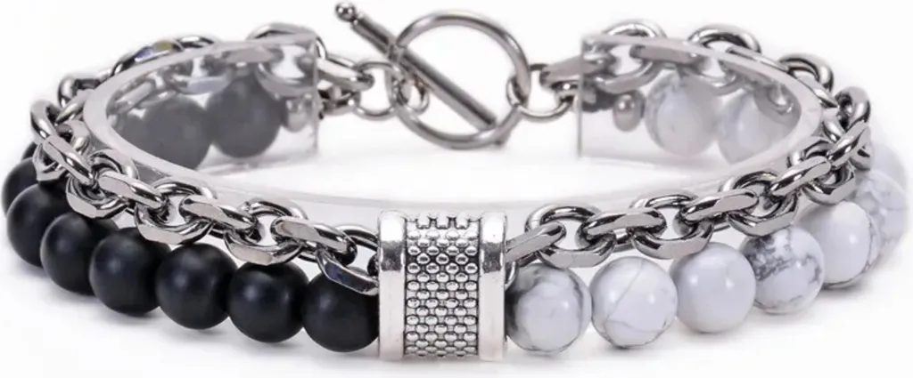 Bracciale Marcus Pietre Naturali Nero Bianco - Accessorio Uomo Elegante