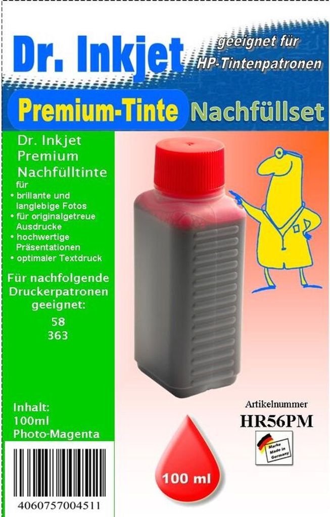 HR56PM - lightmagenta- Dr.Inkjet Premium Nachfülltinte 100ml für Ihren HP Drucker