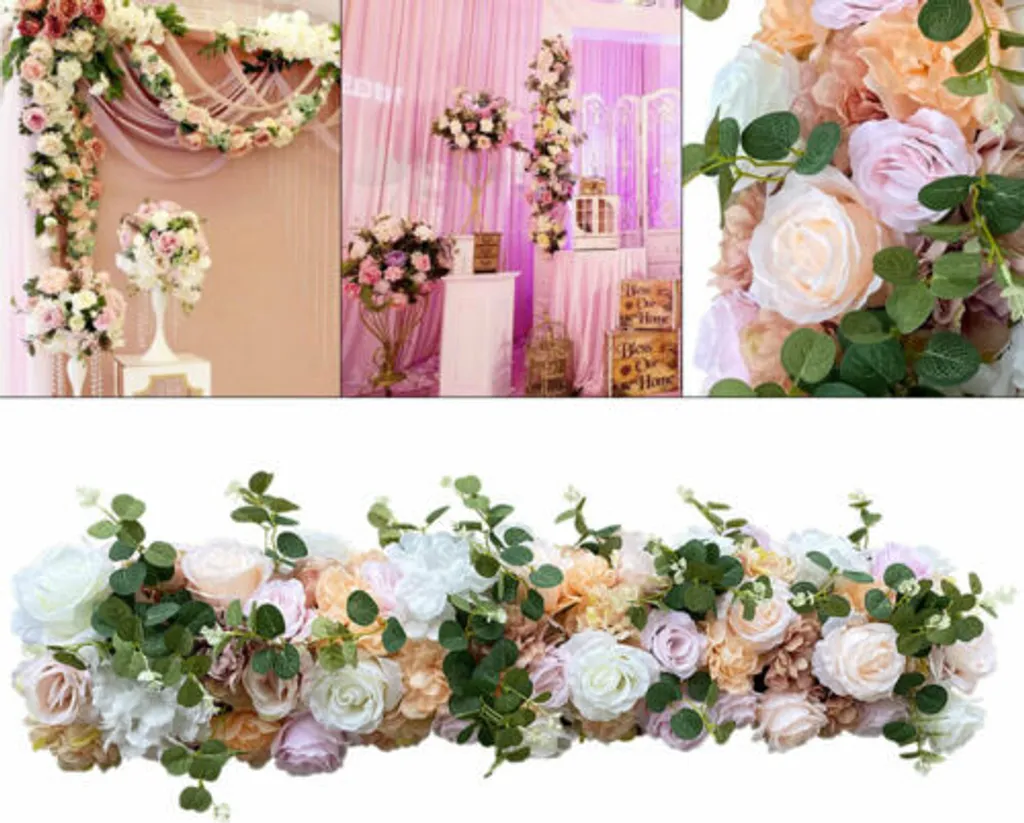 Bouquet Mural Fleurs de Soie 1m Rose Blanc Réaliste pour Anniversaire Chic