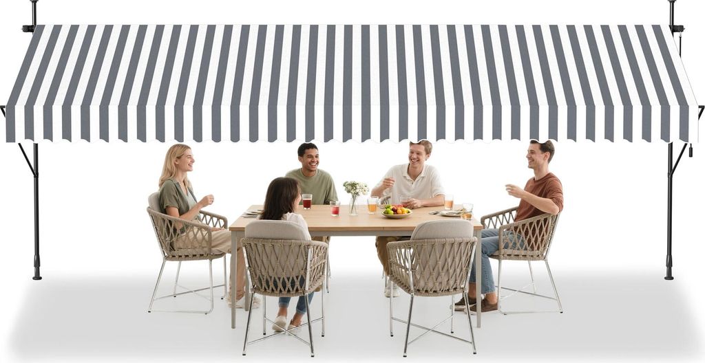 LARS360 Grau-weiß 400cm Klemmmarkise Balkonmarkise mit Produktbild 