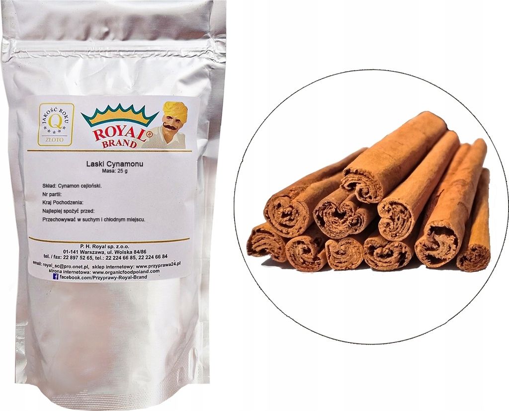 A product image collage showing a bag of cinnamon sticks and a close-up of cinnamon sticks.