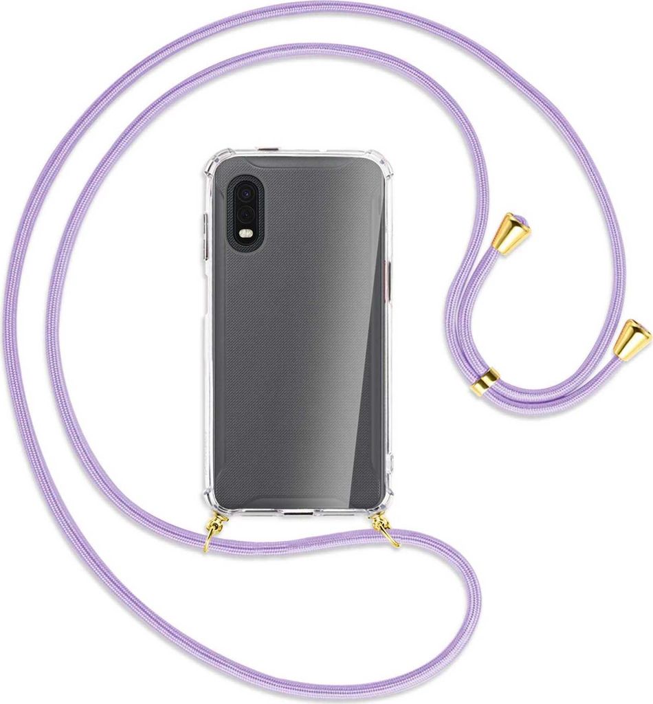 Handykette Backcover-Schutzhülle mit Band (Metall goldfarben) für Samsung Galaxy Xcover Pro - violett