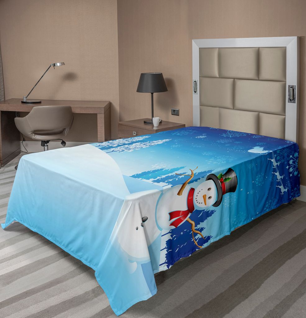 ABAKUHAUS Weihnachten Bettlaken, "Schneemann am Weihnachtsabend Sankt Schlitten im Sternenhimmel Fantasy Artwork", weiches bequemes oberes Bettlake...