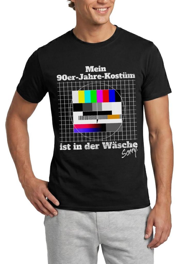 Spreadshirt Testbild 90er Jahre Kostüm In Der Wäsche Fasching Karneval Männer T-Shirt, 4XL, Schwarz