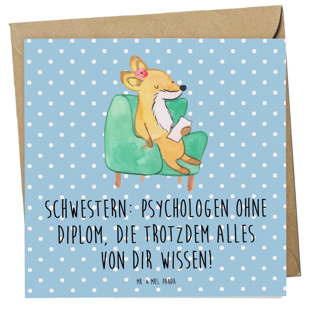 Mr. & Mrs. Panda doppelkarte Schwestern Psychologen - Blau Pastell - Geschenk, Grußkarte, faltkarte, Weihnachten, Bindung, Geschwister, Familienge...