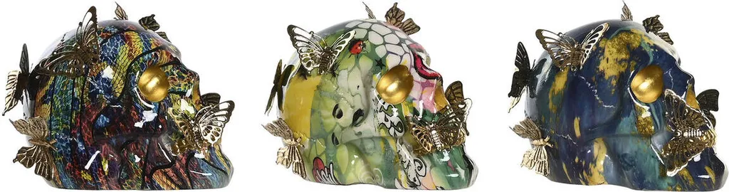 Figurine Crâne Coloré DKD Home Decor 15,5x11 cm - Lot de 3 Statuettes