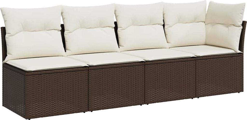 vidaXL Gartensofa mit Kissen 4-Sitzer Braun Poly Rattan