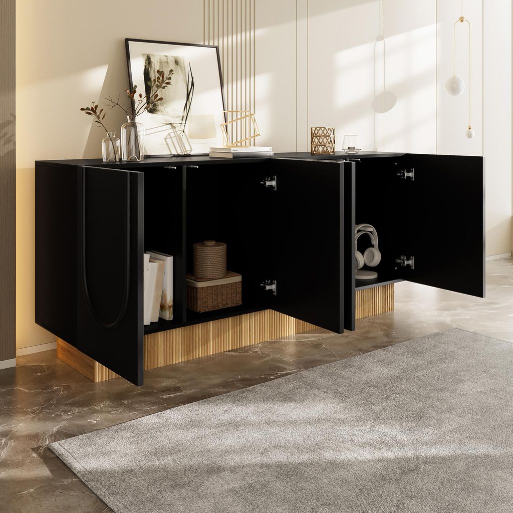 okwish Modern Sideboard Buffetschrank mit 4 Innenfächern und Matte Front,Geschirrschrank mit U-Relief und 4 Türen,Anrichte mit Mehrfachfächer f...