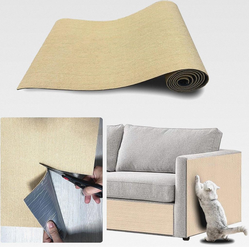 Selbstklebend Kratzmatte Katze 40x200cm Khaki Kratzteppich Katze Kratzschutz Sofa für Sofa, Möbel, Tür, Wand