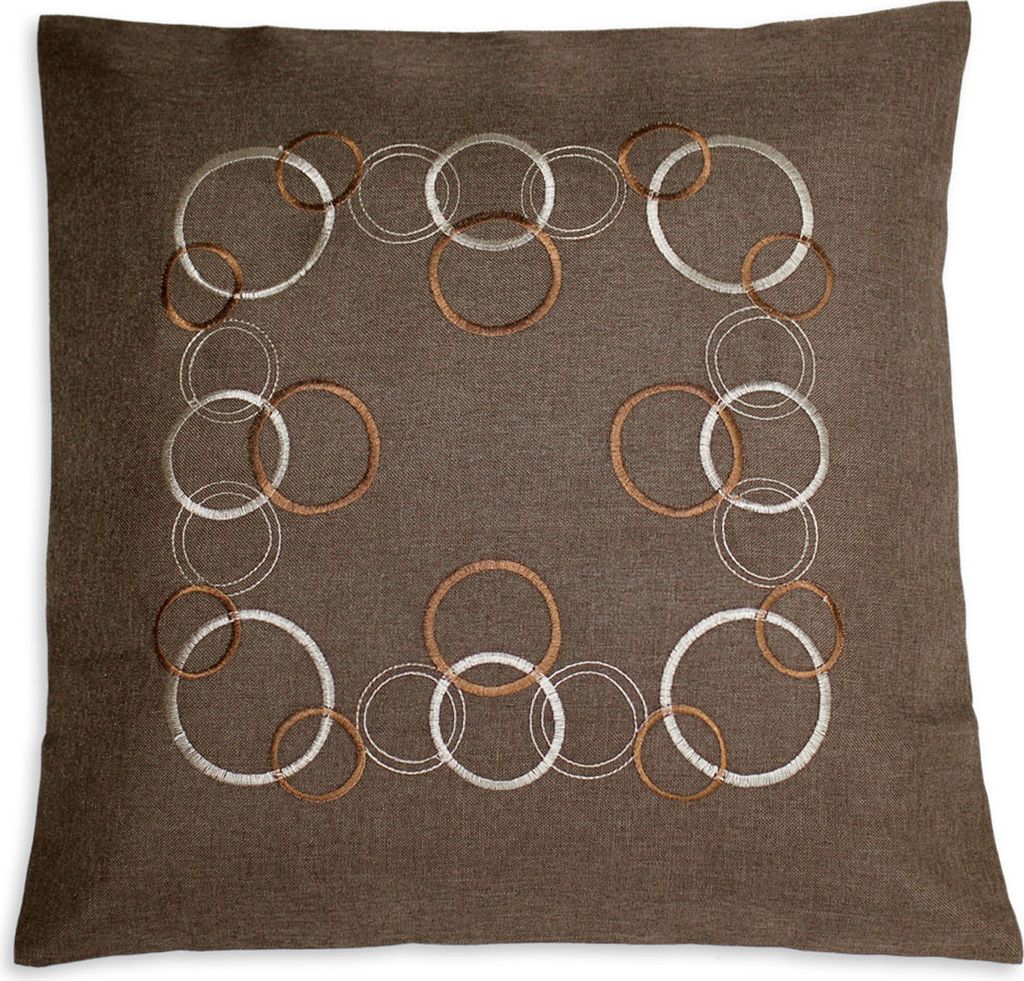Kissenhülle Ringe Leinenoptik bestickt Kissenbezug Deko Kissen ca. 40x40 cm #1107 braun