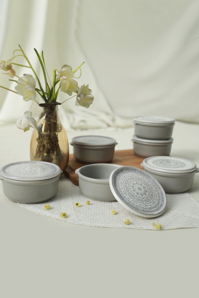 Hermia Concept, X0001534100, Aufbewahrungsbox-Set (12-teilig), 100 % KERAMIK, Mattweiß, 10 x 4 cm