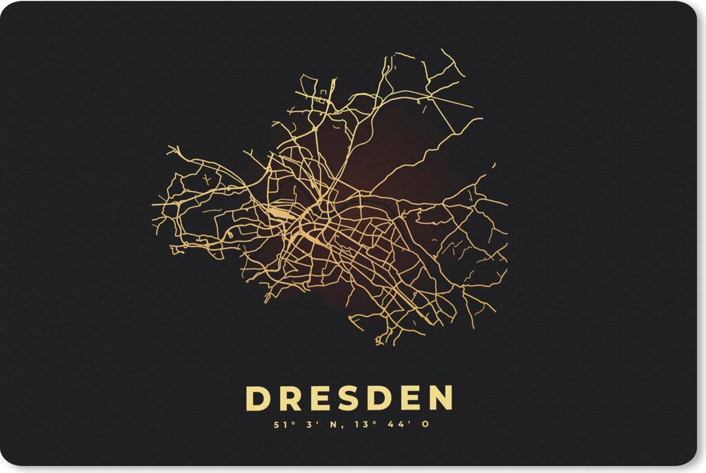MuchoWow Schreibtischunterlage Dresden - Gold - Stadtplan - Karte 60x40 cm - XXL Mauspad - Großes Mauspad