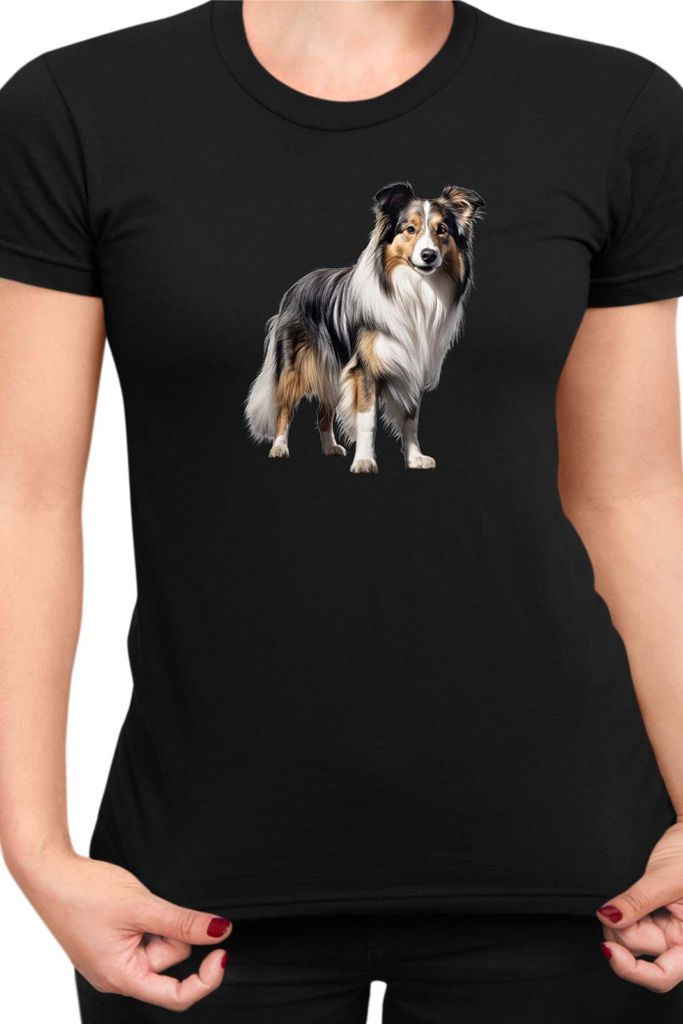 Damen T-Shirt Dogs Breeds Collie Dog Breed 005, Lady M / Schwarz