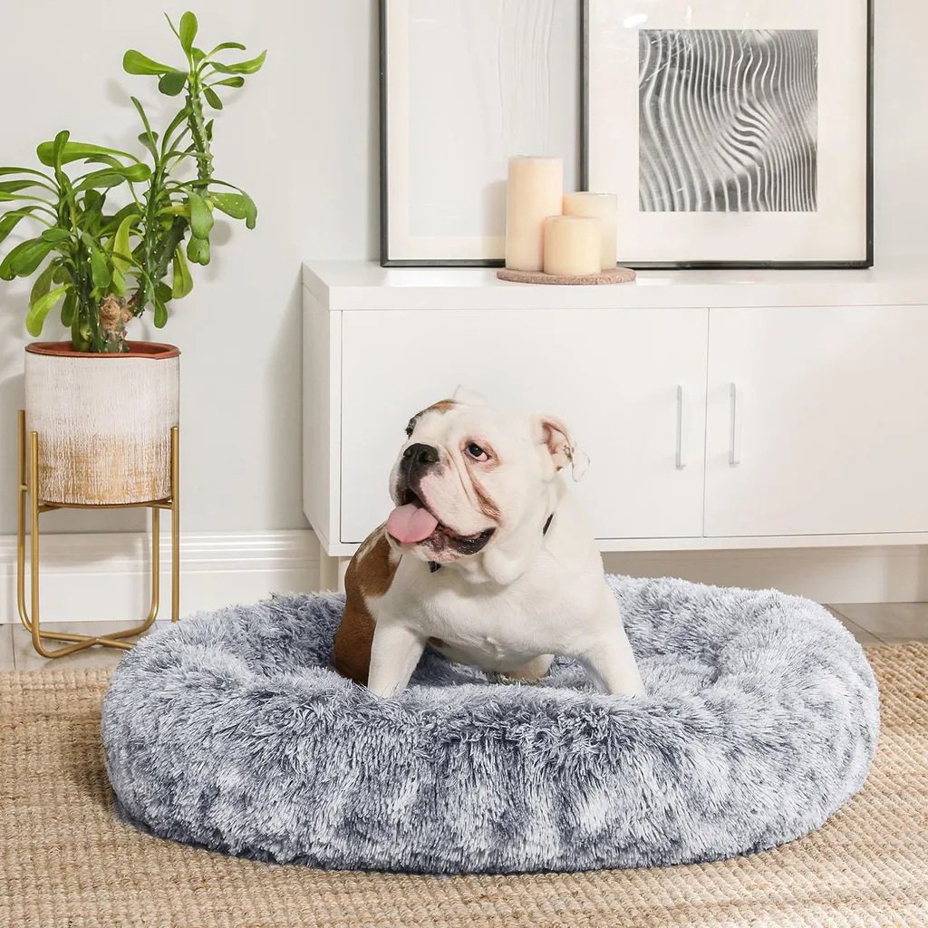 Lit moelleux pour chien beignet gris ombré - Panier déhoussable doux - 2