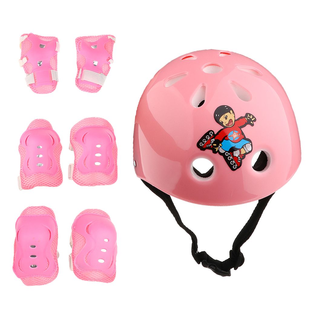7 Stück Kinder Rollschuh Fahrrad Helm Knie Handgelenk Ellenbogen Pad Pink 