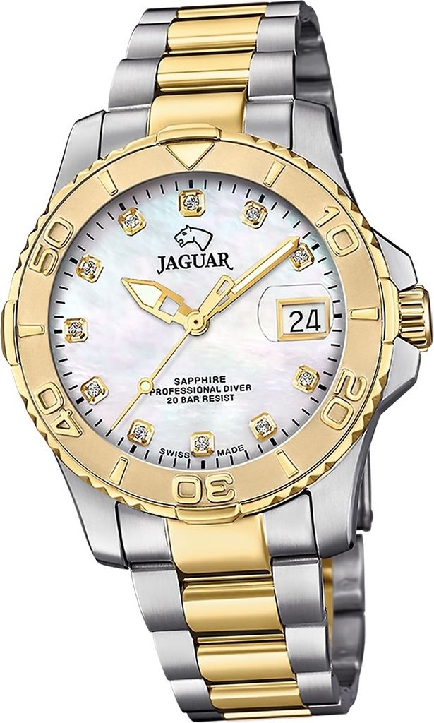 Jaguar Edelstahl Herren Uhr Analog Elegant Armbanduhr silber gold Pro Diver D2UJ970/4