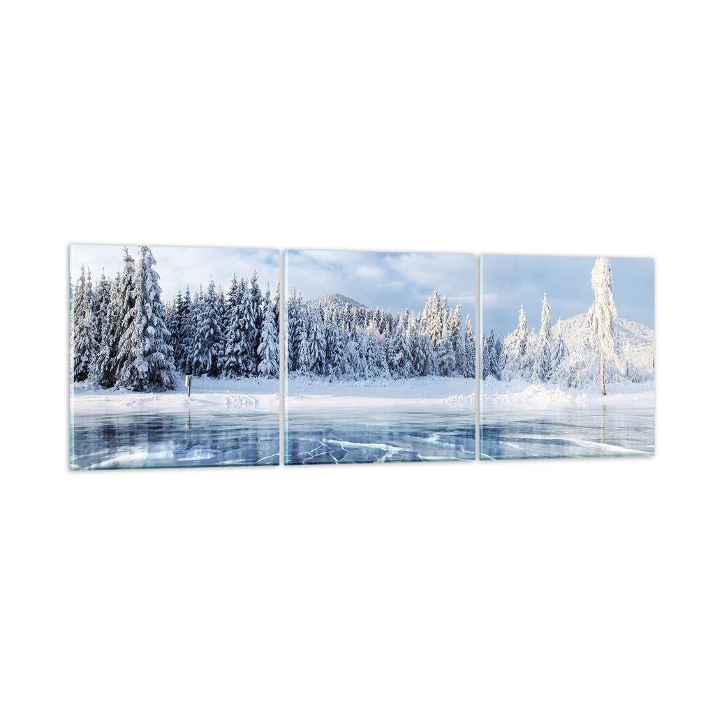 Bilder auf glas - 3 Teile - Wald Eis See - 90x30cm - Glasbilder - Wandbilder - Bilder - Kunstdruck - zum Aufhängen bereit - Wanddekoration aus Gla...
