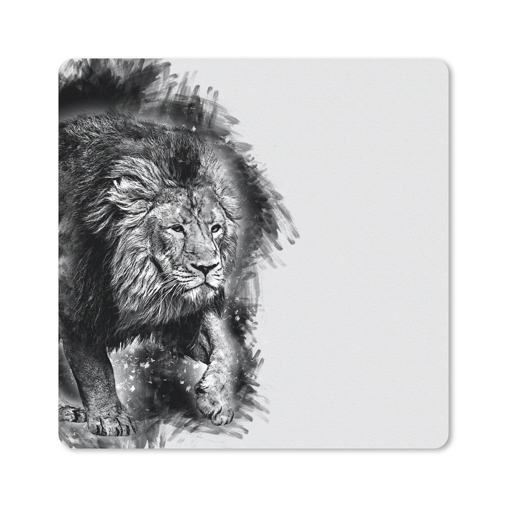 MuchoWow Mauspad Mousepad Löwe - Schwarz - Weiß 20x20 cm - Mousepads - Maus Mat - Pad - Mausunterlage - Desk Mat - Bureauartikeln