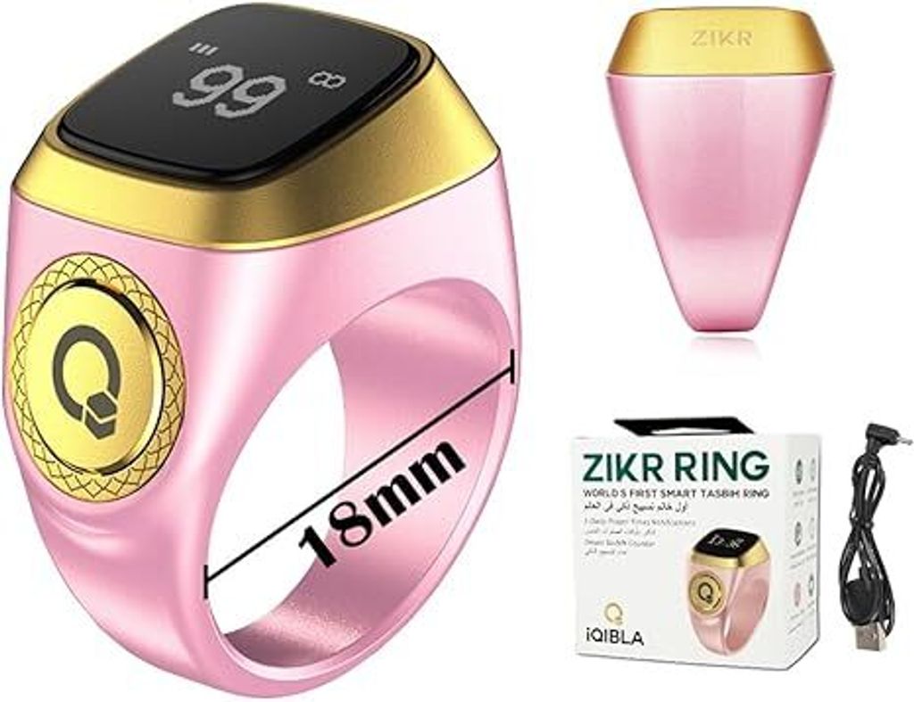 Fingerzähler-Smart-Ring, 20 mm muslimischer digitaler Bluetooth-Mini-Zählerwecker (Pink)